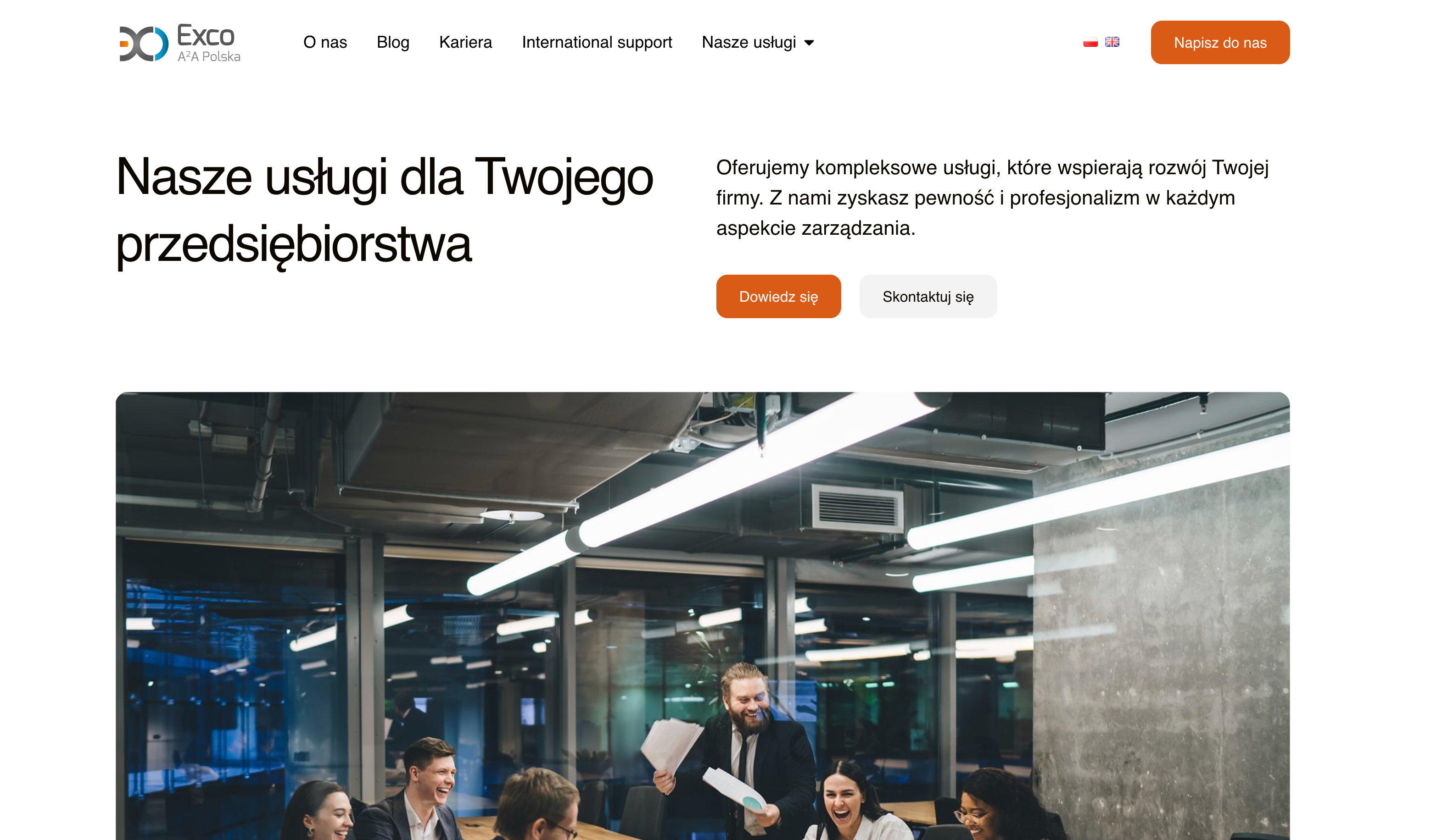 exco.pl to profesjonalna strona internetowa stworzona jako platforma usług outsourcingowych i doradczych dla firm. Projekt wykorzystuje WordPress, Elementor Pro oraz zaawansowane funkcje wielojęzyczne.
